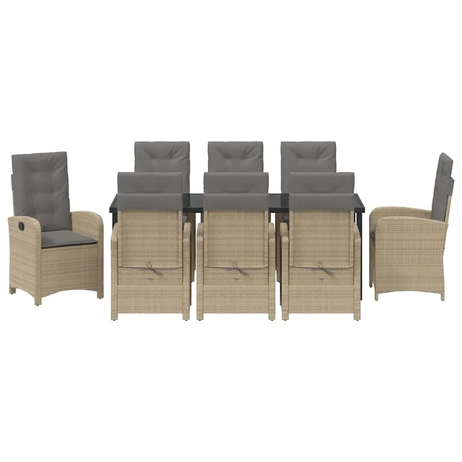 Ensemble de salle à manger pour jardin 9 pcs Beige polyrotin - 7