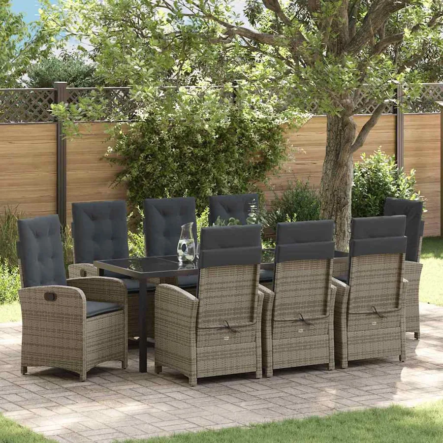 Ensemble de salle à manger pour jardin 9 pcs Gris polyrotin