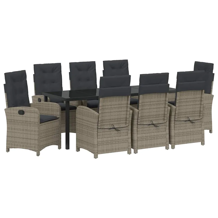 Ensemble de salle à manger pour jardin 9 pcs Gris polyrotin - 2