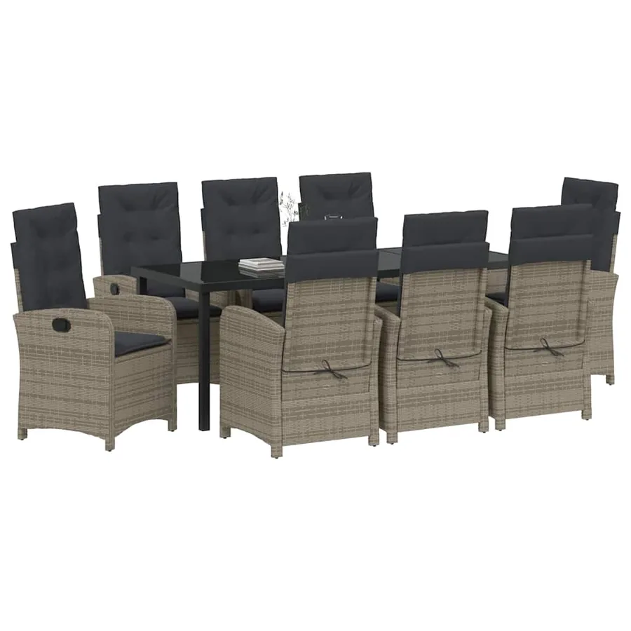 Ensemble de salle à manger pour jardin 9 pcs Gris polyrotin - 3