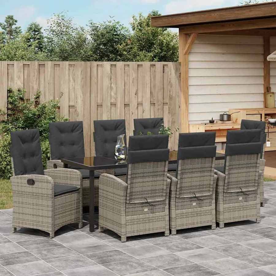 Ensemble de salle à manger pour jardin 9 pcs Gris polyrotin - 4