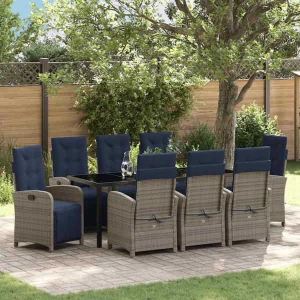 Ensemble de salle à manger pour jardin 9 pcs Gris polyrotin