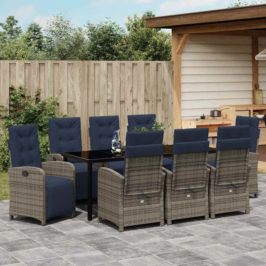 Ensemble de salle à manger pour jardin 9 pcs Gris polyrotin - 4