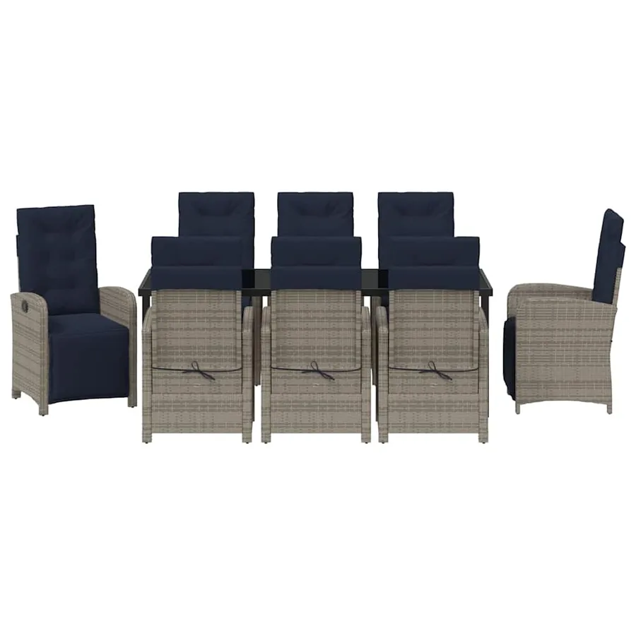 Ensemble de salle à manger pour jardin 9 pcs Gris polyrotin - 7