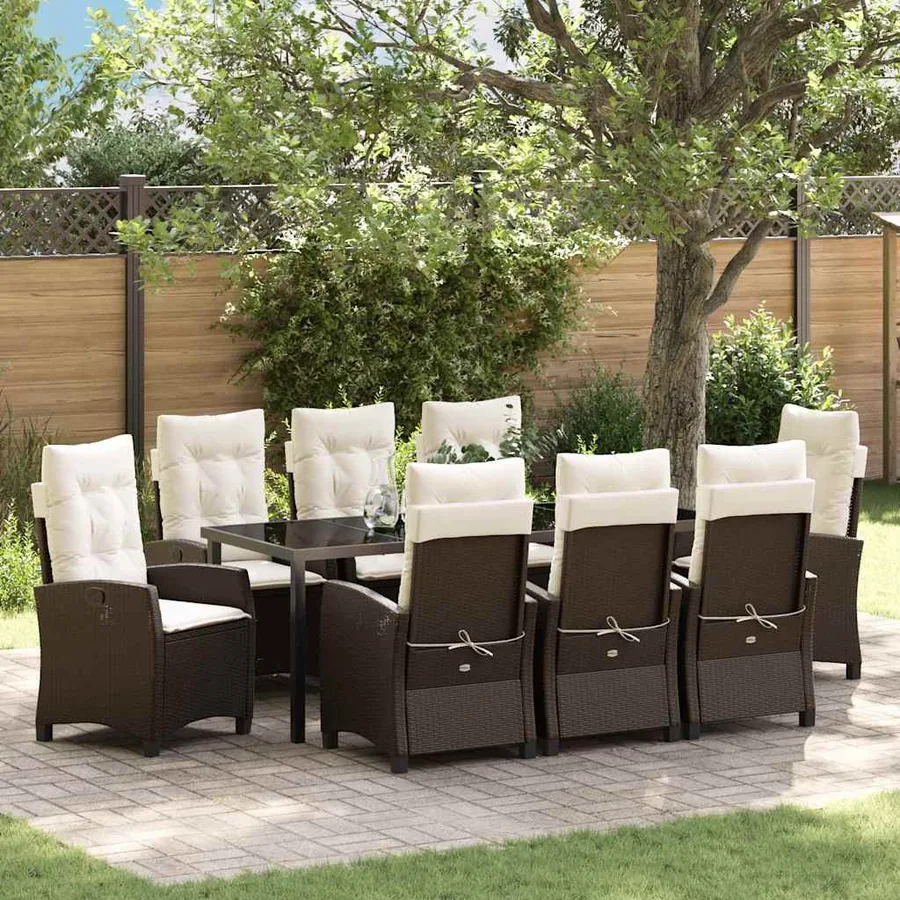 Ensemble de salle à manger pour jardin 9 pcs Marron polyrotin