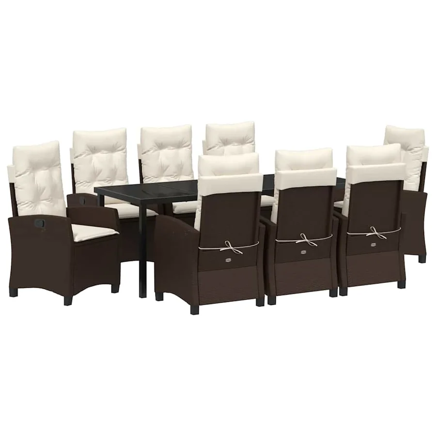Ensemble de salle à manger pour jardin 9 pcs Marron polyrotin - 2