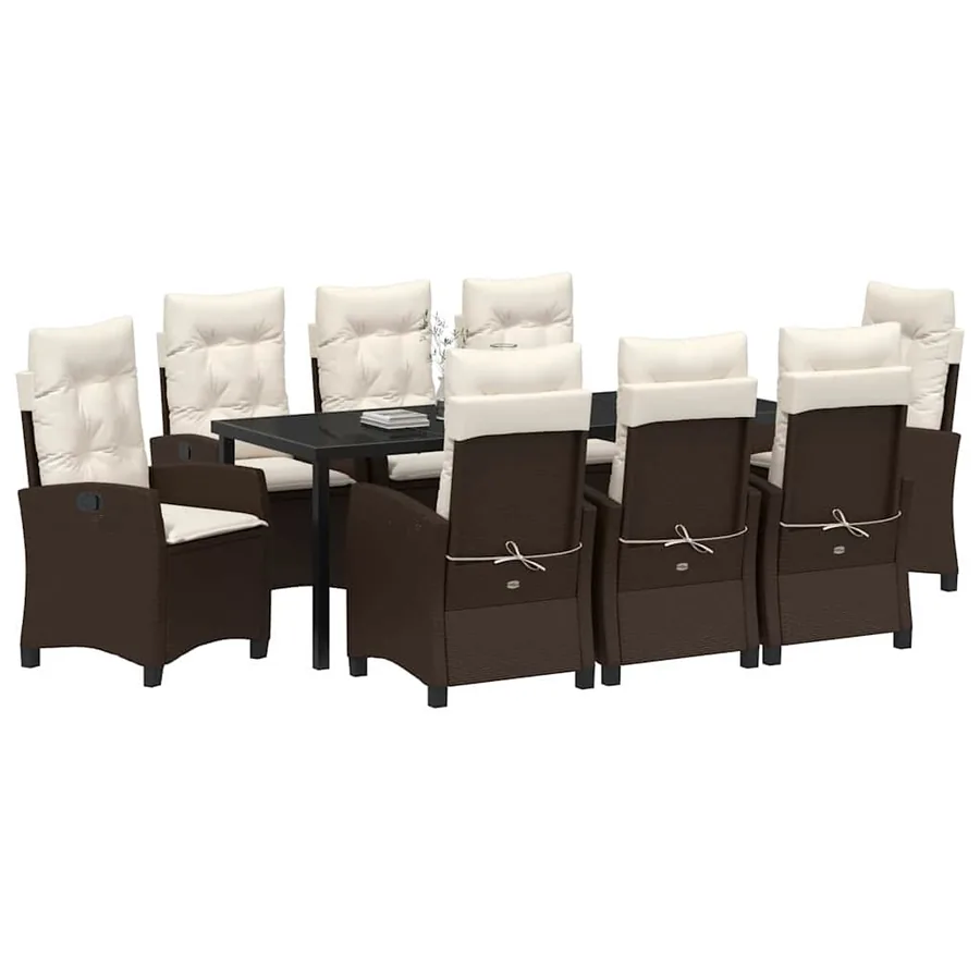 Ensemble de salle à manger pour jardin 9 pcs Marron polyrotin - 3