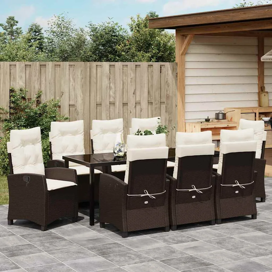 Ensemble de salle à manger pour jardin 9 pcs Marron polyrotin - 4
