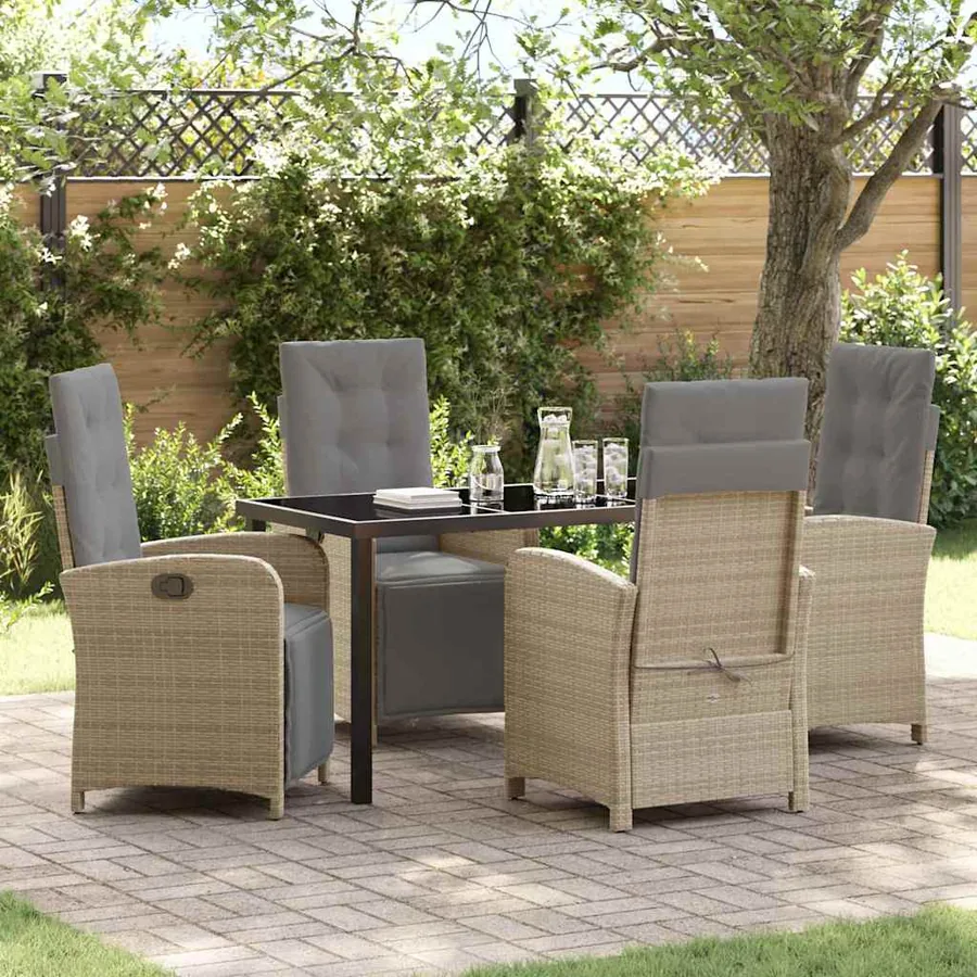 Ensemble de salle à manger pour jardin 5 pcs Beige polyrotin