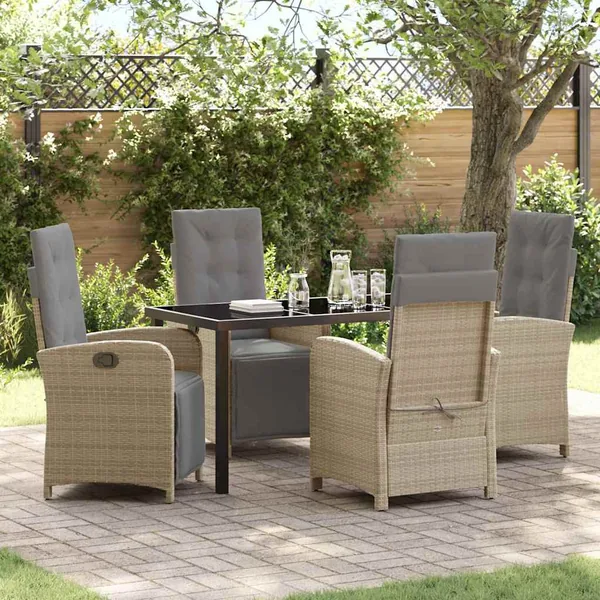 Ensemble de salle à manger pour jardin 5 pcs Beige polyrotin