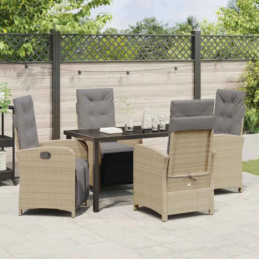 Ensemble de salle à manger pour jardin 5 pcs Beige polyrotin - 4