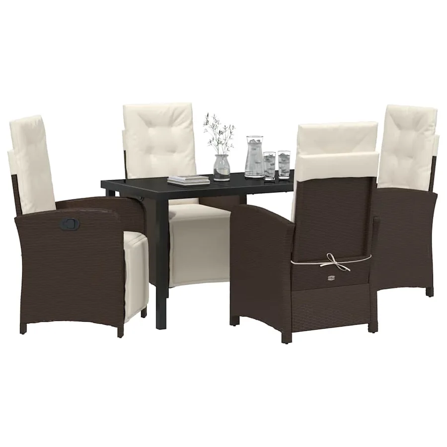 Ensemble de salle à manger pour jardin 5 pcs Marron polyrotin - 3