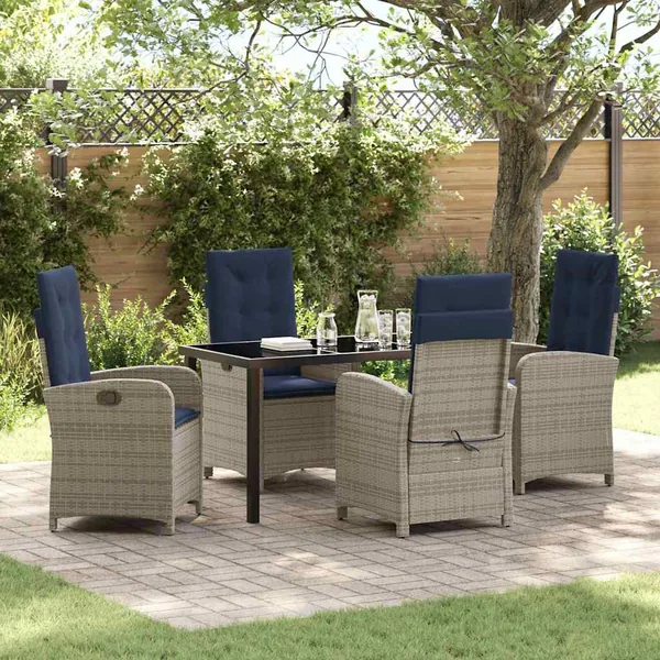 Ensemble de salle à manger pour jardin 5 pcs Gris polyrotin