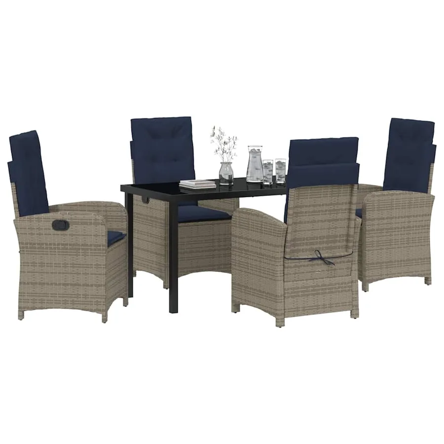 Ensemble de salle à manger pour jardin 5 pcs Gris polyrotin - 3