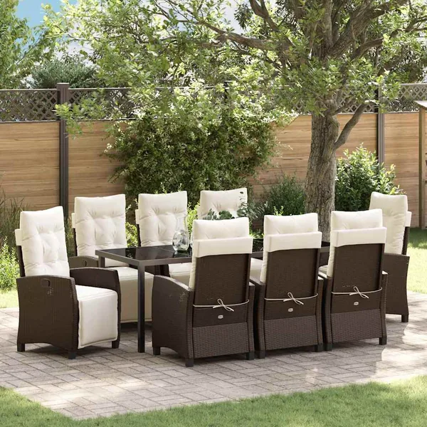 Ensemble de salle à manger pour jardin 9 pcs Marron polyrotin