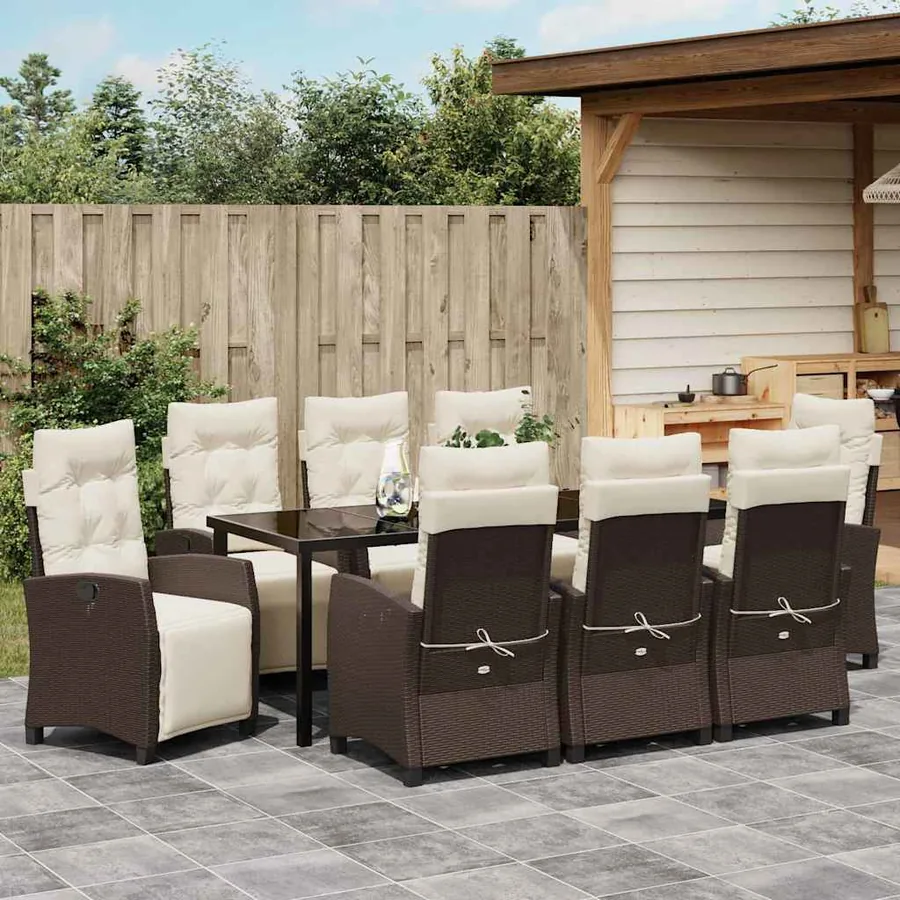 Ensemble de salle à manger pour jardin 9 pcs Marron polyrotin - 4