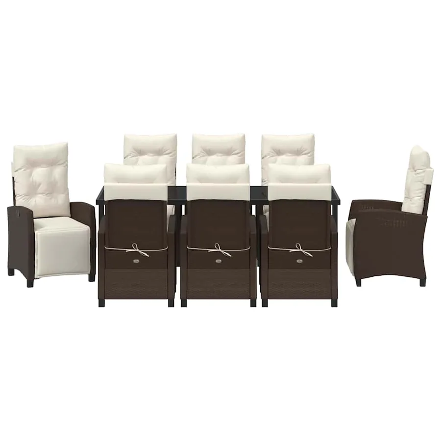 Ensemble de salle à manger pour jardin 9 pcs Marron polyrotin - 7