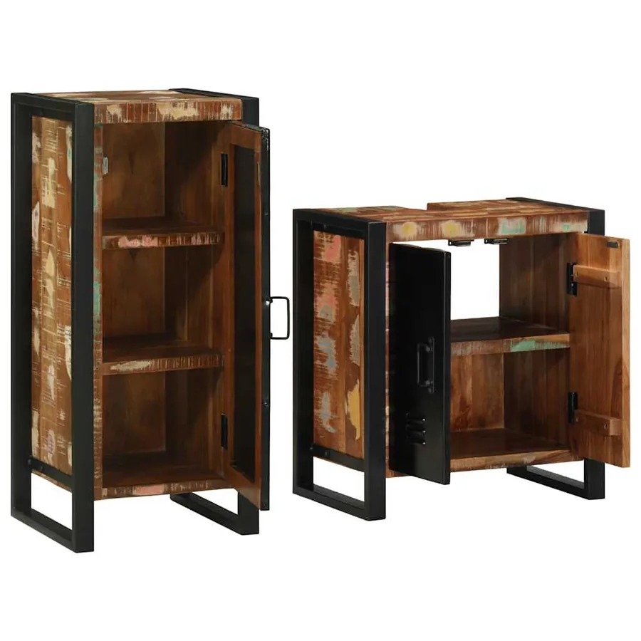 Ensemble de mobilier de salle de bain 2 pcs Bois Recyclé Solide - 2