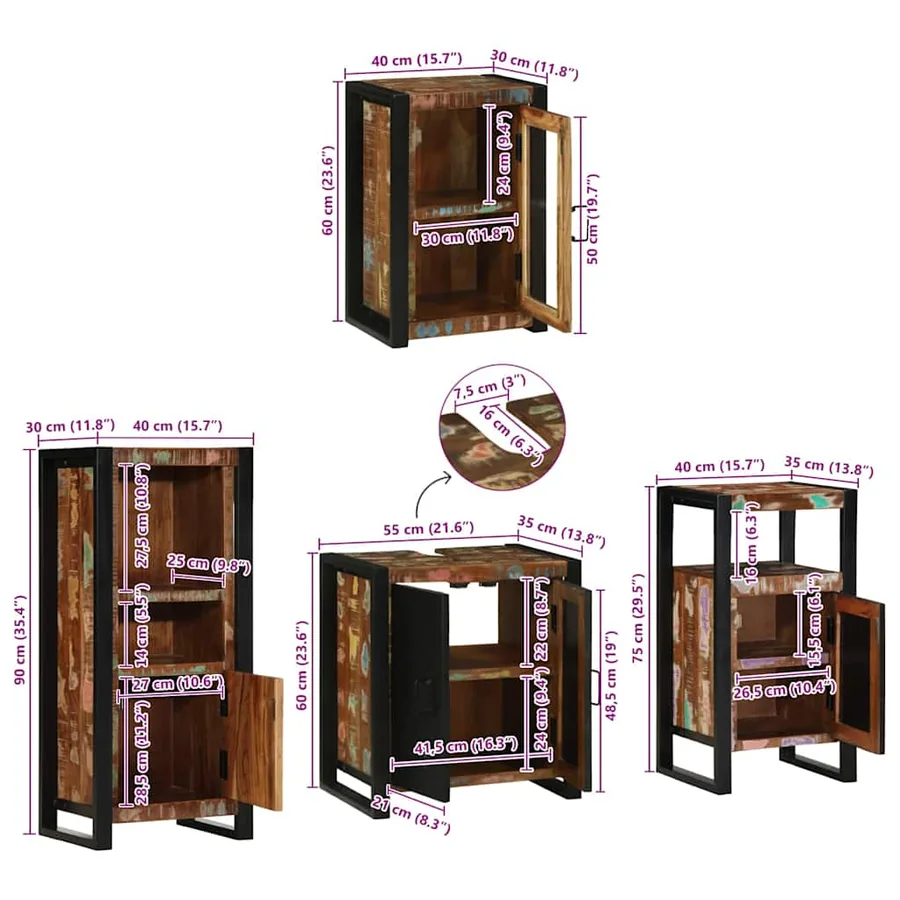 Ensemble de mobilier de salle de bain 4 pcs Bois massif recyclé - 17