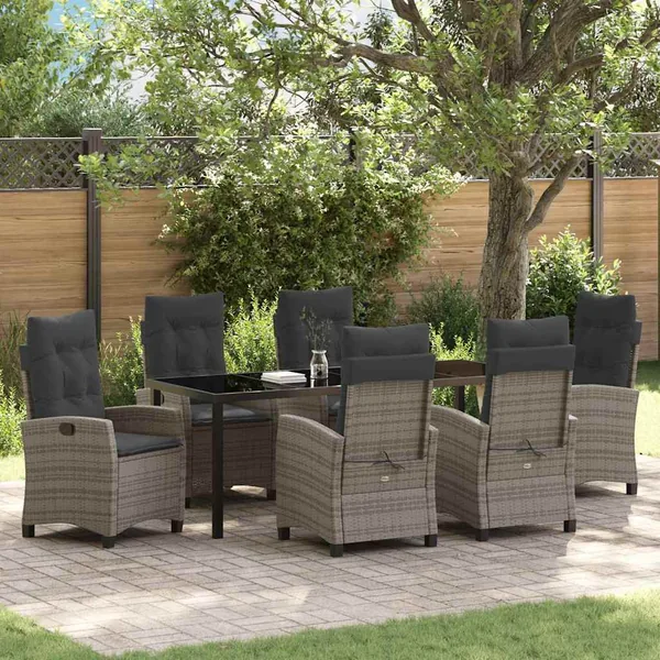 Ensemble de salle à manger pour jardin 7 pcs Gris polyrotin