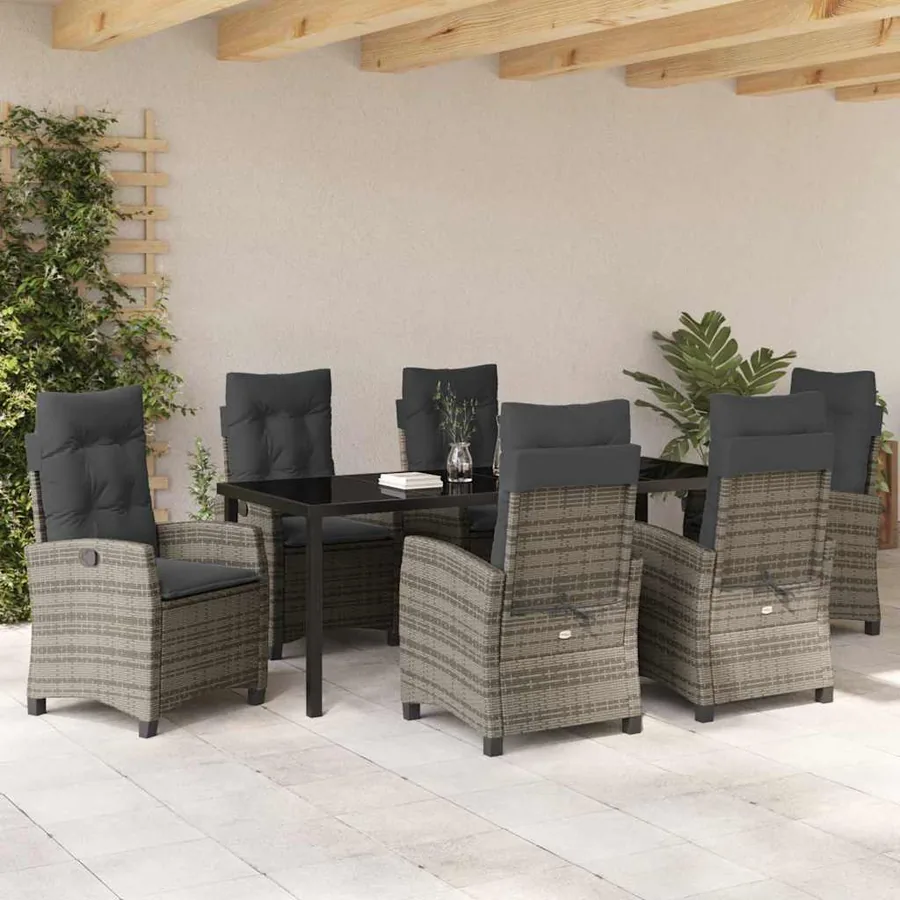 Ensemble de salle à manger pour jardin 7 pcs Gris polyrotin - 4