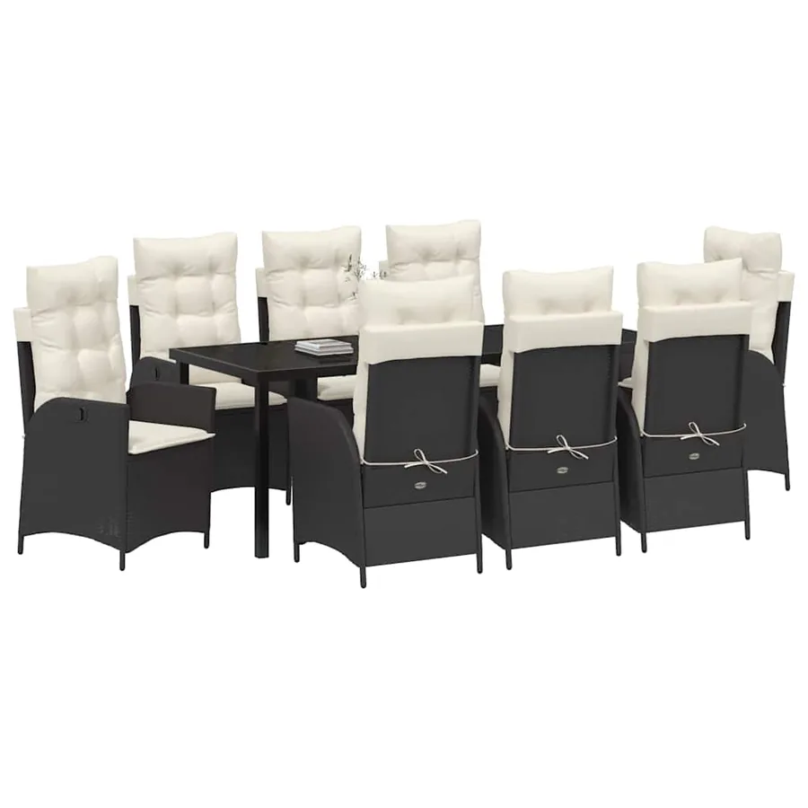 Ensemble de salle à manger pour jardin 9 pcs Noir polyrotin - 3