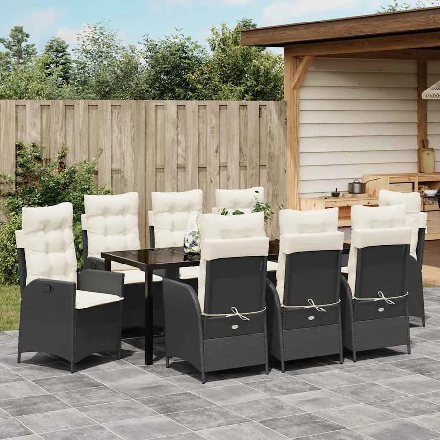 Ensemble de salle à manger pour jardin 9 pcs Noir polyrotin - 4