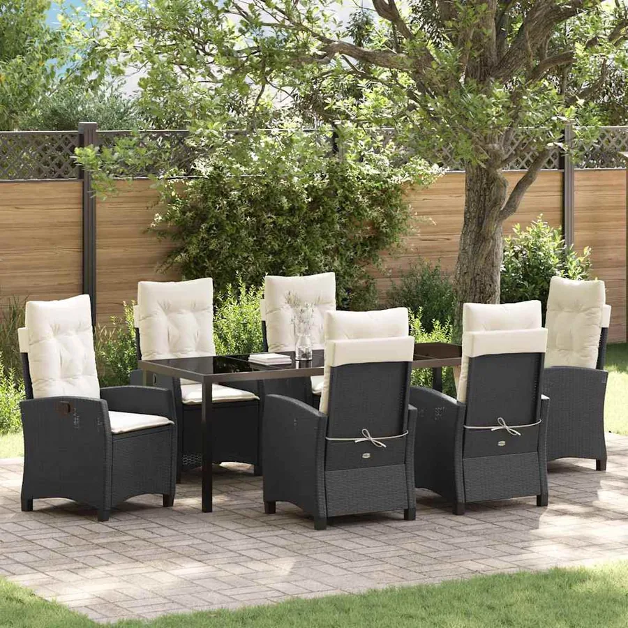 Ensemble de salle à manger pour jardin 7 pcs Noir polyrotin