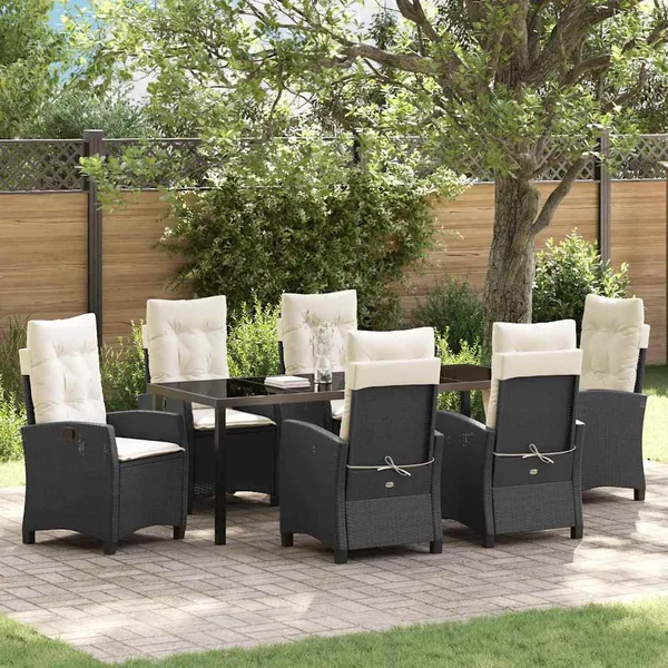 Ensemble de salle à manger pour jardin 7 pcs Noir polyrotin
