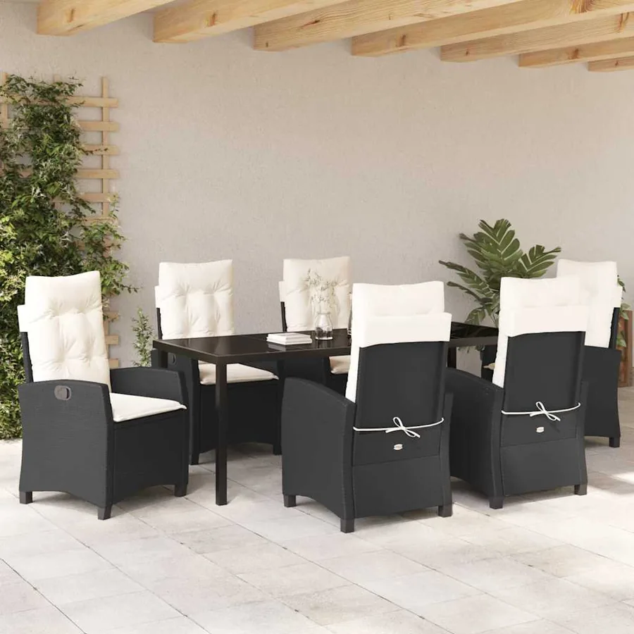 Ensemble de salle à manger pour jardin 7 pcs Noir polyrotin - 4