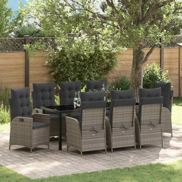 Ensemble de salle à manger pour jardin 9 pcs Gris polyrotin