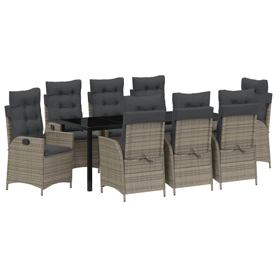 Ensemble de salle à manger pour jardin 9 pcs Gris polyrotin - 2