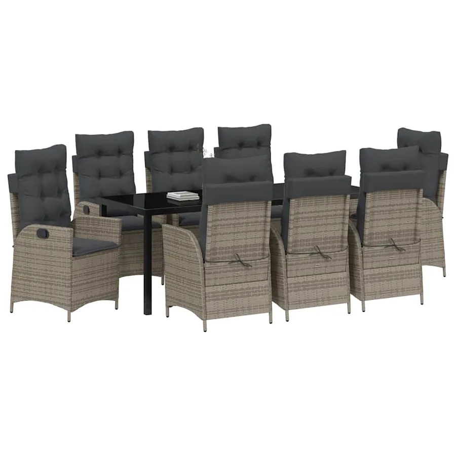 Ensemble de salle à manger pour jardin 9 pcs Gris polyrotin - 3