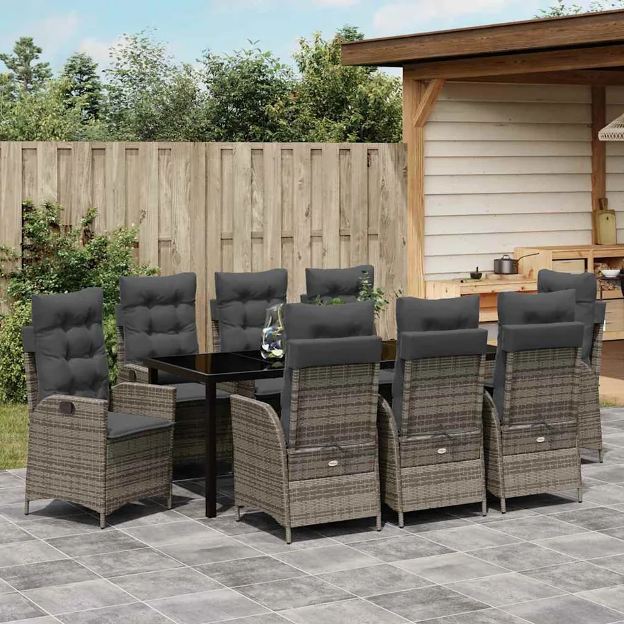 Ensemble de salle à manger pour jardin 9 pcs Gris polyrotin - 4