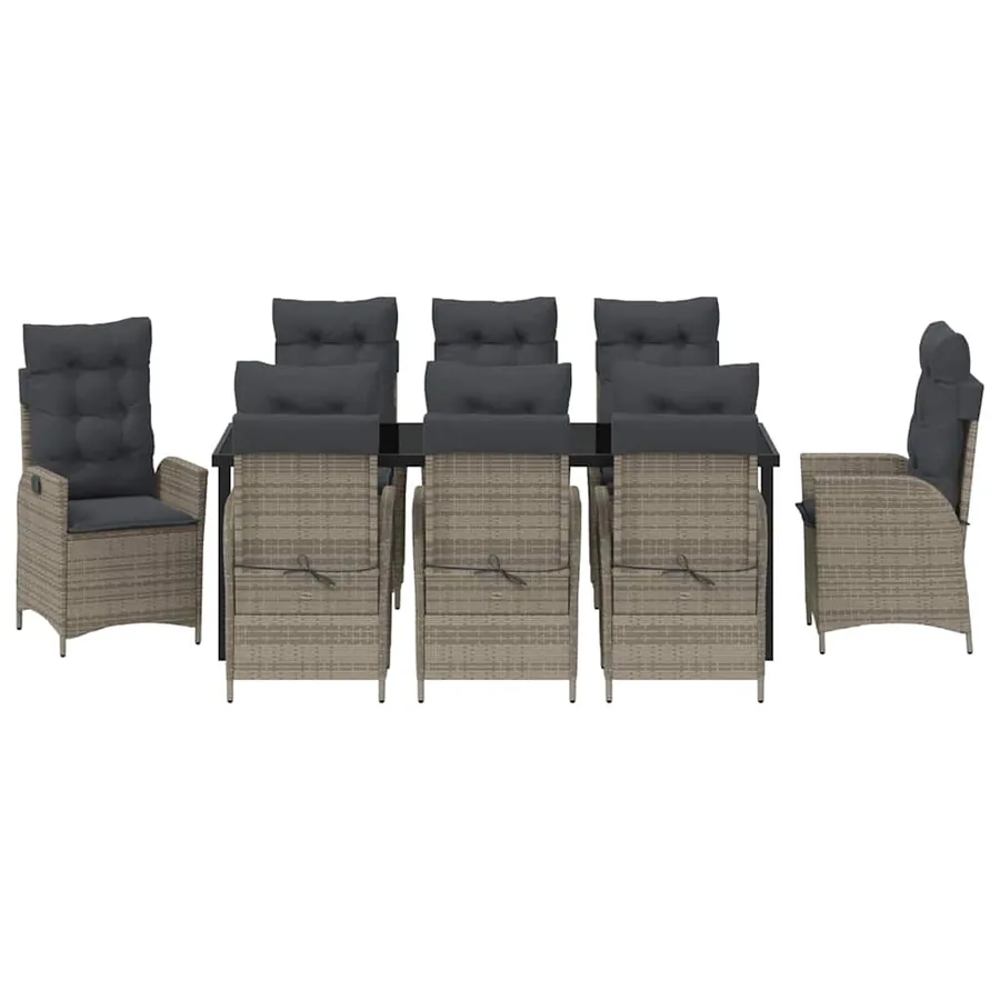 Ensemble de salle à manger pour jardin 9 pcs Gris polyrotin - 7