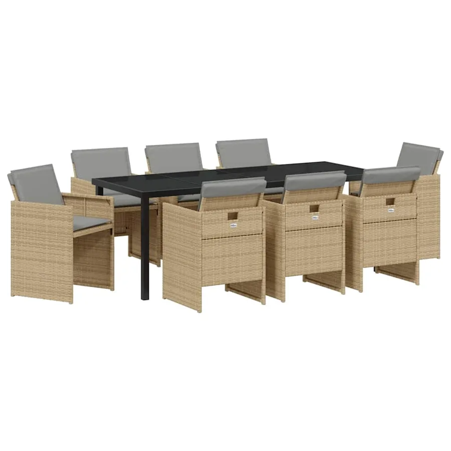 Ensemble de salle à manger pour jardin 9 pcs Beige polyrotin - 2