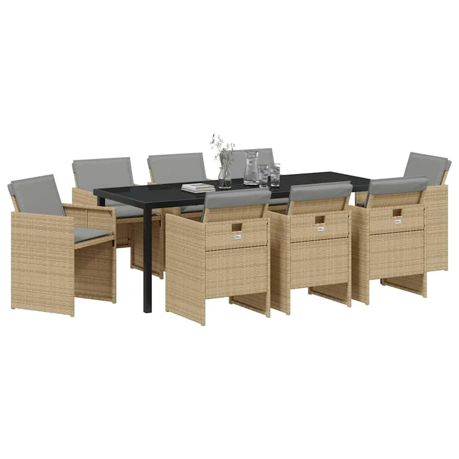 Ensemble de salle à manger pour jardin 9 pcs Beige polyrotin - 3