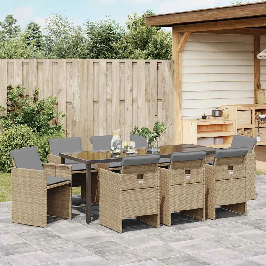 Ensemble de salle à manger pour jardin 9 pcs Beige polyrotin - 4