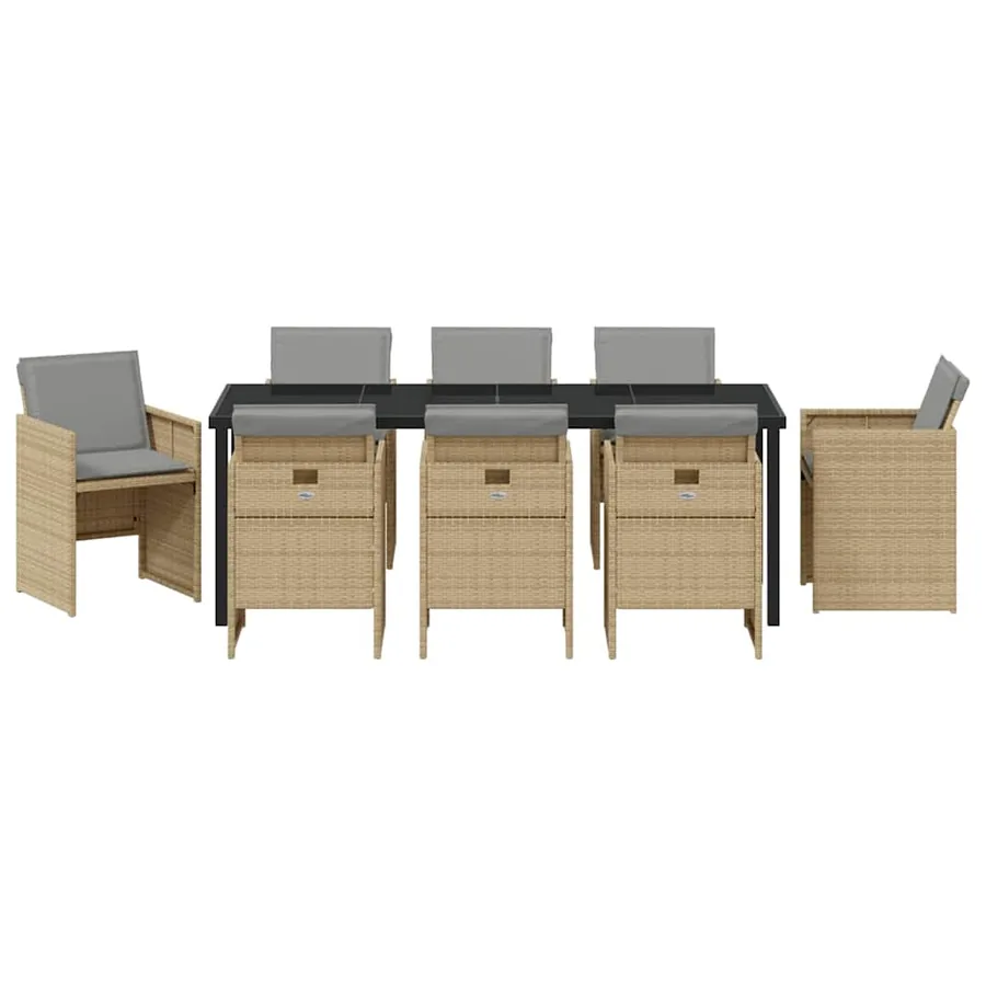 Ensemble de salle à manger pour jardin 9 pcs Beige polyrotin - 7