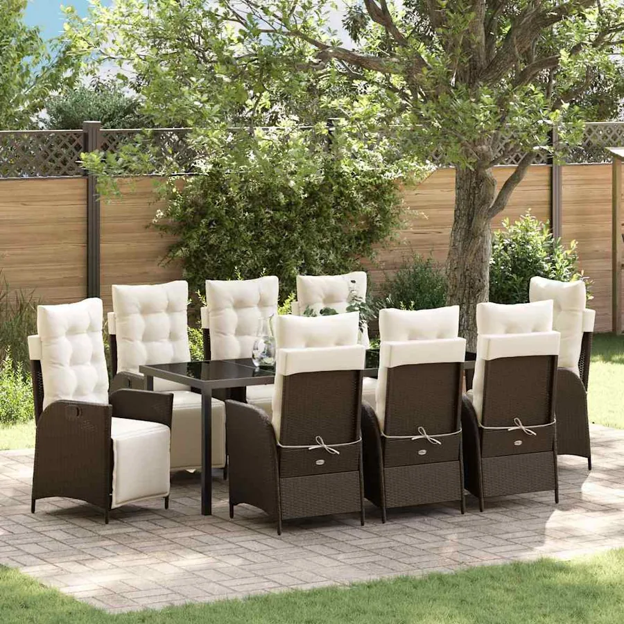 Ensemble de salle à manger pour jardin 9 pcs Marron polyrotin