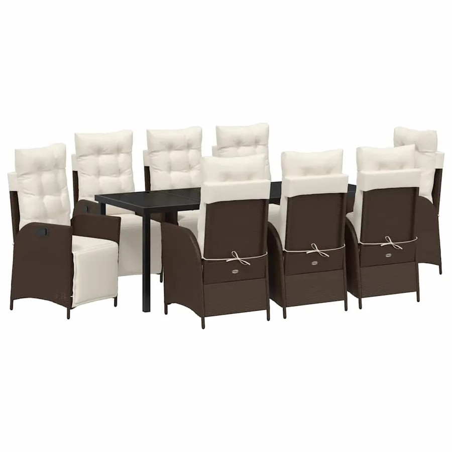 Ensemble de salle à manger pour jardin 9 pcs Marron polyrotin - 2
