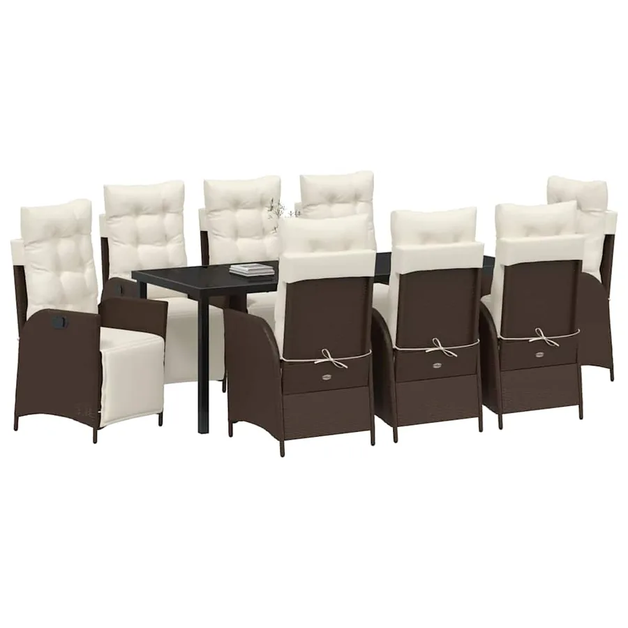 Ensemble de salle à manger pour jardin 9 pcs Marron polyrotin - 3