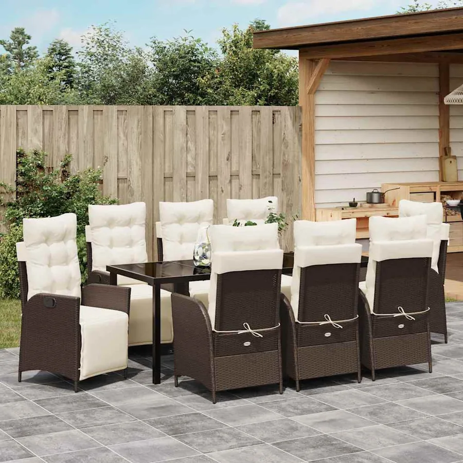 Ensemble de salle à manger pour jardin 9 pcs Marron polyrotin - 4
