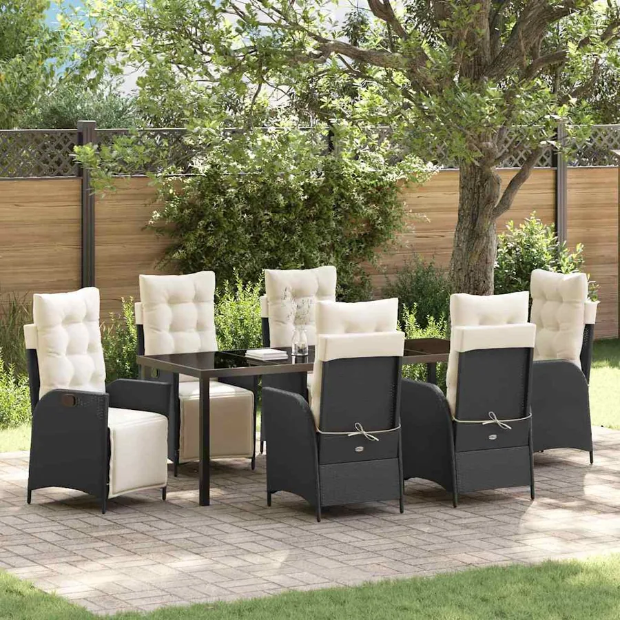 Ensemble de salle à manger pour jardin 7 pcs Noir polyrotin