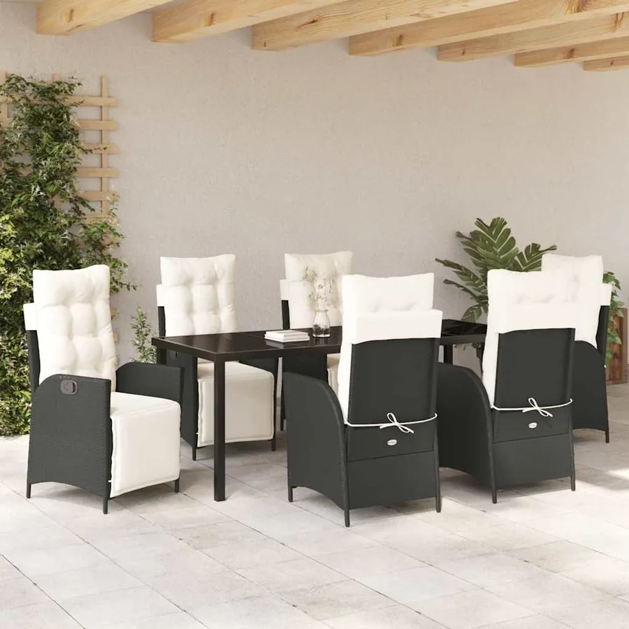 Ensemble de salle à manger pour jardin 7 pcs Noir polyrotin - 4