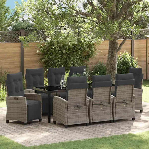 Ensemble de salle à manger pour jardin 9 pcs Gris polyrotin