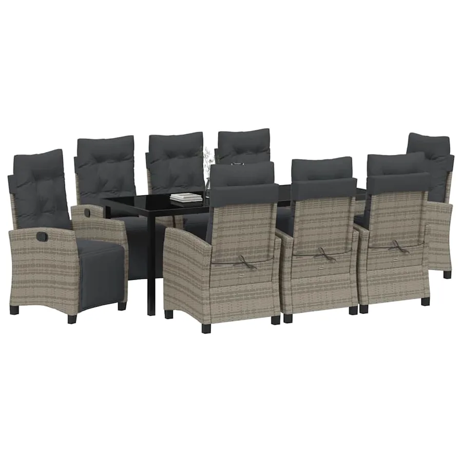 Ensemble de salle à manger pour jardin 9 pcs Gris polyrotin - 3