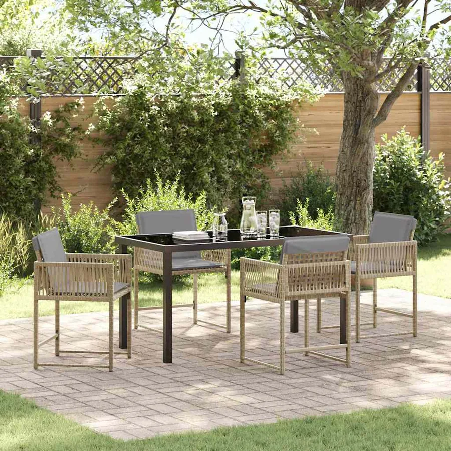 Ensemble de salle à manger pour jardin 5 pcs Beige polyrotin