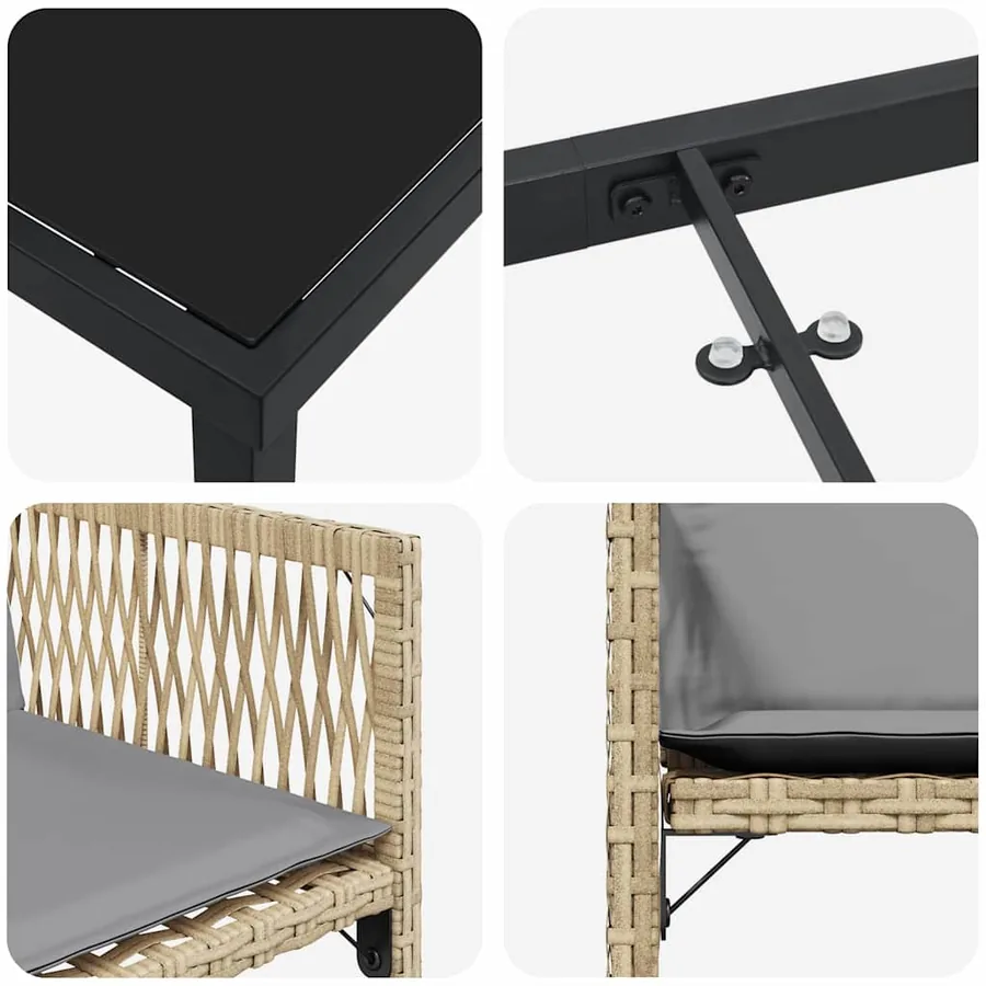 Ensemble de salle à manger pour jardin 5 pcs Beige polyrotin - 9