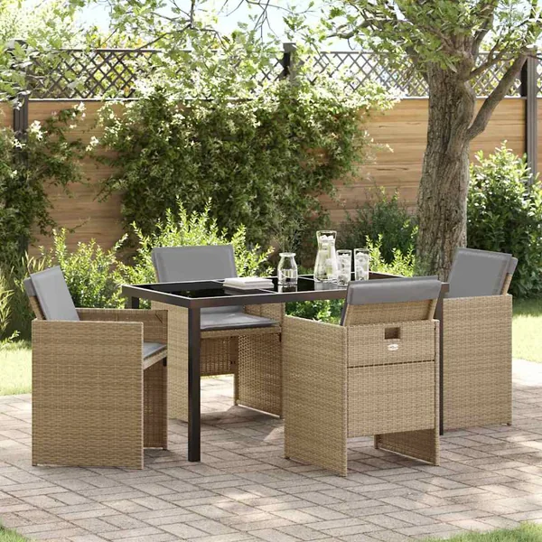 Ensemble de salle à manger pour jardin 5 pcs Beige polyrotin